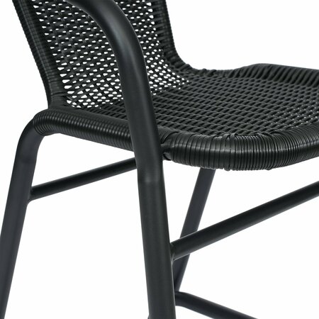 Flash Furniture Lila Indoor-Outdoor PE Rattan Restaurant Barstool with Black Steel Frame and Footrest in Black, 2PK 2-SDA-AD632032R-BK-GG